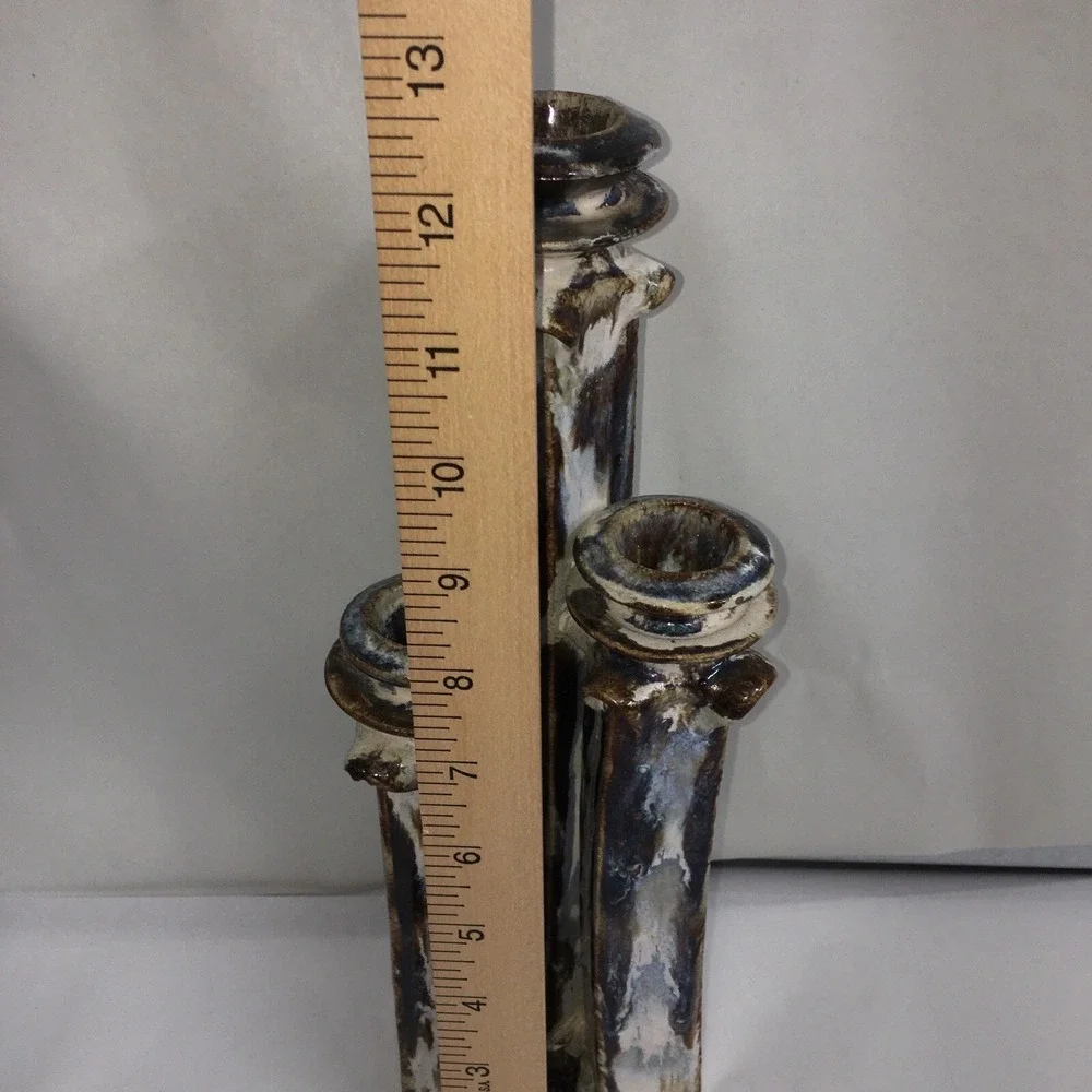 Ceramic Studio Art  Pottery Candle Holder Candlesticks Drip Glaze